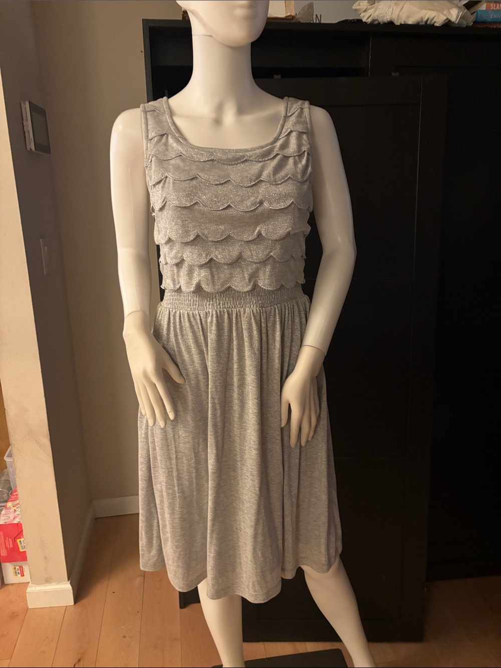 Anthropologie Silver Scalloped-Panel Sleeveless Dress